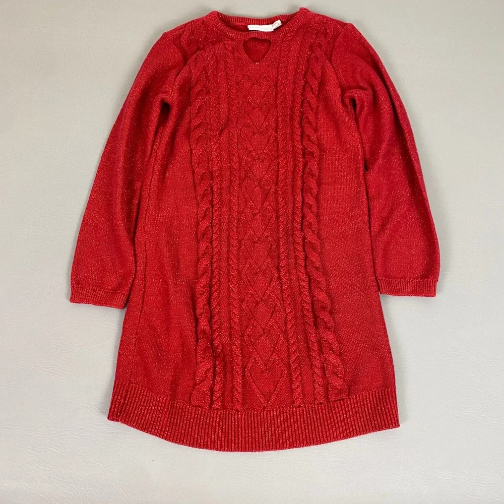 The Childrens Place Sweater Dress Size 14 / XL Girls‎ Red Sparkle Cable Knit